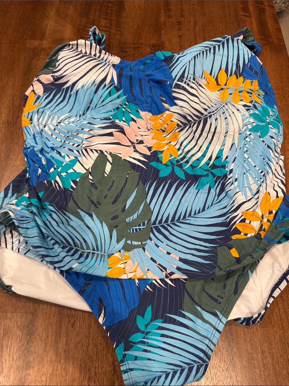 Jantzen Tropical Leaf Print One-Piece Swimsuit - Blue, Teal, Yellow, Pink, Green